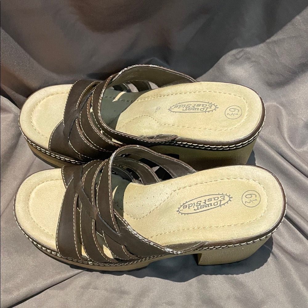 Vintage 90's Y2K Lower East Side Brown Chunky Platform Slides Sandals Size 6.5 - Picture 4 of 10